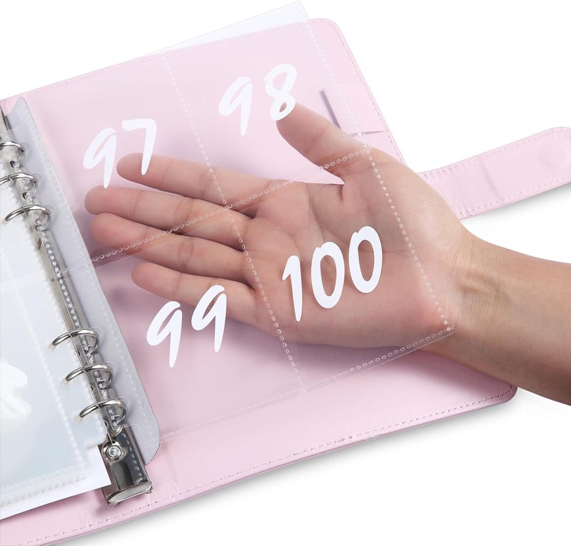 MUQING 100 Envelope Challenge Binder, 25 Sheets Silkscreen Numbers to 100, Not Stickers, Reusable Tracker, Easy and Fun 100 Envelopes Money Saving Challenge Save $5050, Budget Planner & Saving Money (Pink) - Image 2